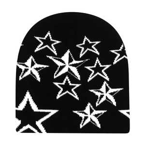 Custom Design Red Star Pattern Beanie Hat Unisex <b>Winter</b> <b>Cap</b> Casual Style Adult Size 100% Acrylic Computer Knitted - Product Image 2