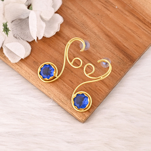 Elegant Gold Plated Ink Blue Hydro Gemstone Brass <b>Earring</b> Handmade Fashion Jewelry for Women Gift - Product Image 4