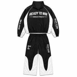 ชุดวอร์ม Ready To Win Industries สีดำขาว แขนยาว ซิป ซิป ซิป  แบบสปอร์ต ระบายอากาศได้ดี ผลิตจากโพลีเอสเตอร์ สำหรับผู้ใหญ่ ใส่ได้ทั้งชายและหญิง เหมาะสำหรับฤดูใบไม้ผลิ - Product Image 1