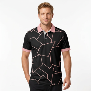<b>Men's</b> Short Sleeve Polo Shirt Geometric Print Contrast Trim Regular Fit Casual Style 100% Polyester Woven Fabric - Product Image 2