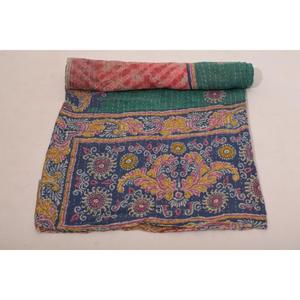 Indian Printed Cotton Kantha <b>Quilt</b> Vintage <b>Handmade</b> Reversible Gudri Bedcover for Bed Sofa Couch - Product Image 5