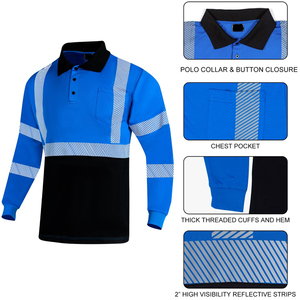 Camiseta Polo de Alta Visibilidad con Mangas Largas, Fabricada con Cinta Reflectante y Tela Elástica, Ropa de Trabajo Cómoda, Camisetas Polo de Alta Visibilidad - Product Image 5