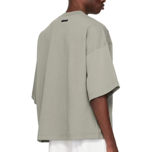 Camiseta de manga corta para hombre, oversize, beige, cuello redondo, color liso, informal, 100% algodón, tejido de punto, diseño liso, camisetas de alta calidad. - Product Image 4