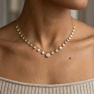 Collar de Gargantilla de Lujo Chapado en Oro de 18K con Diamantes, Corte Brillante Redondo, Cadena de Serpiente, Joyería de Boda para Mujer - Product Image 3