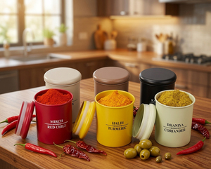 6 Piece Stainless Steel | Iron Spice Jar Set Printed Label with Airtight Lid | <b>Kitchen</b> <b>Storage</b> Containers | Spice Box - Product Image 3