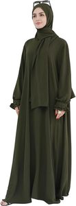 Women <b>Abaya</b> Hijab Robe Long Sleeve Floor Length Muslim Dress Ruffle Cuff Solid Color Daily <b>Prayer</b> Wear - Product Image 4