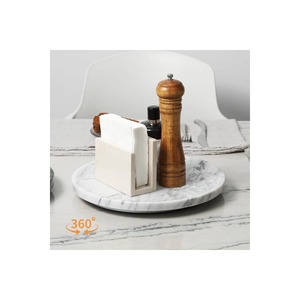 Bandeja giratoria redonda de mármol con tarros para especias y botella de aceite para organizar la mesa de comedor, plato giratorio decorativo minimalista. - Product Image 5