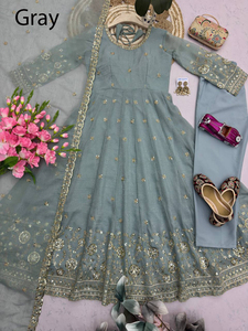 ชุดเดรส Anarkali ผ้าไหมเนื้อนุ่มลายปักมือ ดีไซน์แขนเสื้อแบบยุโรป ผ้าเน็ตหนา เหมาะสำหรับงานปาร์ตี้ฤดูร้อน - Product Image 4