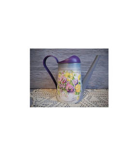 Long spout galvanized water can with detailed enamel flower artwork perfect for houseplants and vintage <b>shelf</b> decor - Product Image 6