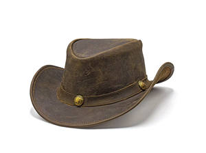 Sombrero vaquero de cuero de primera calidad estilo occidental para hombre, con ala ancha para proteger la cara y el cuello, incluye una correa de barbilla extraíble. - Product Image 2