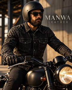 เสื้อหนังผู้ชาย Manwa แขนยาว สไตล์คาวบอย เสื้อหนังขี่มอเตอร์ไซค์ผู้ชาย สไตล์คาวบอย - Product Image 5