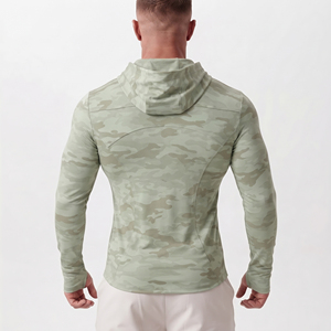 <b>Men</b> <b>Camo</b> Printed Slimming Hooded Yoga <b>Jacket</b> Gym Workout Wear Base Layer Zipper Hoodie <b>Men</b> 100% Polyester Compression Zipper Top - Product Image 2