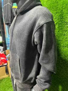Men 100% Cotton Fleece Distressed Embroidery Applique Tracksuit Breathable Acid Washed Oversized <b>Hoodie</b> & Pants Tracksuit Set - Product Image 3