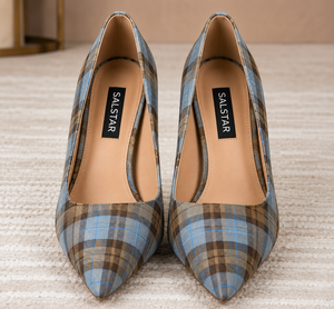 Tacones de aguja de tartán personalizados para mujer |   Zapatos de Tacón Alto con Punta en Pico y Diseño Escocés |   Fabricante de Zapatos de Vestir de Moda OEM ODM - Product Image 1