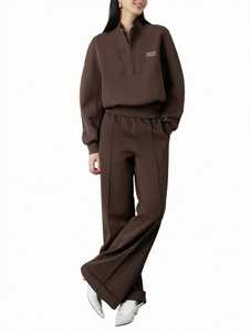 Conjunto Deportivo de Otoño para Mujer ONETEN, Estampado, Marrón, con Cierre de Cremallera de un Cuarto, Manga Larga, Corte Holgado, Pantalones Anchos, Dos Piezas - Product Image 4