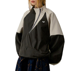 Unisex Oversized Windbreaker Pullover Asymmetric Zip Jacket Custom Panel Windbreaker Lightweight Streetwear Men's Jackets Supply - Product Image 4