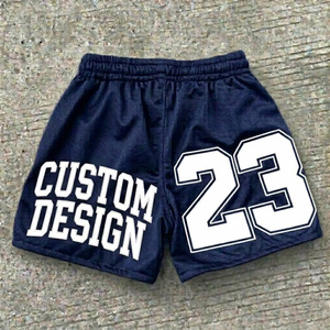 Shorts décontractés pour hommes en coton épais, style streetwear, avec impression personnalisée par pulvérisation et motif vintage, avec cordon de serrage, vente en gros - Product Image 5