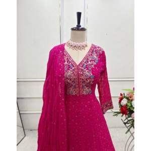 Designer Wedding <b>Gown</b> with Embroidery Sequence Work Pent and Dupatta Included - Product Image 2