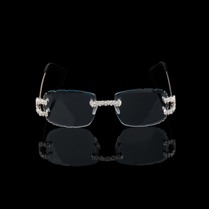 Blue <b>Rimless</b> UV400 <b>Sunglasses</b> Moissanite Diamond Look Fashion Statement Rectangle Luxury Unisex for Party Streetwear 925 Silver - Product Image 1