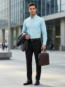 Camisa Oxford de Algodón Titan para Hombre, 100% Algodón, Manga Larga, Camisa de Vestir para Hombre, con Botones, Informal, para Trabajo, con Bolsillo - Product Image 3