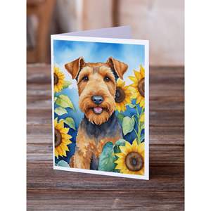 Whimsical Airedale Terrier en girasoles TARJETAS DE NOTAS Paquete de 8 tarjetas de felicitación en blanco A7 tamaño 5x7 con sobres - Product Image 2