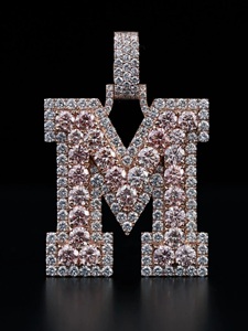 Luxury Iced Out <b>Initial</b> Letter M VVS Moissanite Pendant <b>Necklace</b> 925 Sterling <b>Silver</b> Pink Stone Hip Hop Alphabet Jewelry Gift - Product Image 4