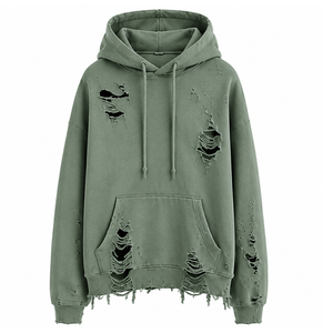 Washed Cotton Distressed Hoodies Women Relaxed Fit With Screen Print And Embroidery <b>Blank</b> Distressed Hoodies - Product Image 1
