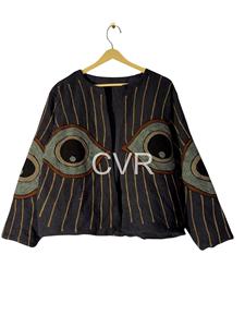 Bohemian Embroidered Eye Pattern Cotton Coat Plus Size Women's Autumn Outerwear Full Sleeve Lantern Sleeve O-Neck Casual Jacket - Product Image 2