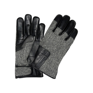 Gants en cuir tweed à carreaux gris et noir, personnalisables OEM, nouvelle mode, chauds, pour l'hiver, à doigts complets, pour hommes - Product Image 1