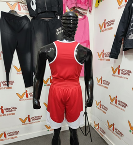 Ensemble de veste et short de boxe de compétition bleu et rouge en polyester satiné léger, respirant et durable, uniformes de boxe unisexes - Product Image 3