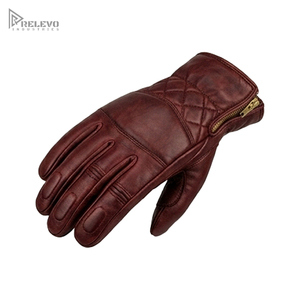 Gants de moto en cuir vintage pour homme, gants de conduite en cuir bordeaux matelassés avec fermeture éclair latérale pour motard - Product Image 2