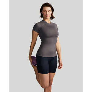 T-shirt de compression d'été pour femme, coupe ajustée, imprimé, col rond, manches courtes, vêtement d'entraînement, logo en velours côtelé, taille XL, décontracté - Product Image 4