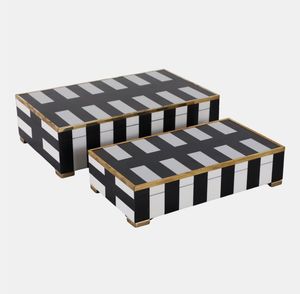 Black White Striped Resin Inlay Modern Space-<b>Saving</b> Jewelry <b>Box</b> Rectangle Storage Case Lid Decorative Organizer for Home Gift - Product Image 1