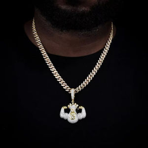 Men's 18K Gold Plated Hip Hop Pendant With Crystal Rhinestone Micro Inlay Money <b>Bag</b> <b>Charm</b> Necklace - Product Image 1