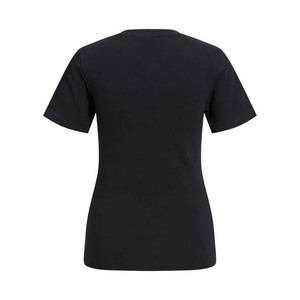 เสื้อยืดแขนสั้นคอกลมสีดำสำหรับผู้หญิง ทรงปกติ สีพื้น ผ้าเจอร์ซีย์ถัก สวมใส่ได้ทุกฤดูกาล - Product Image 5