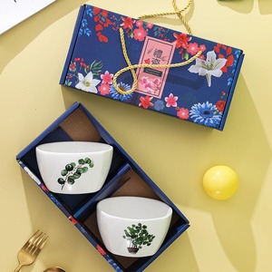 <b>2</b>-/4-/6-<b>piece</b> 4.5-inch <b>white</b> Ceramic Bowl handpainted with plant green leaf masterpiece packed in giftbox fade-resistant BpaFree - Product Image 2