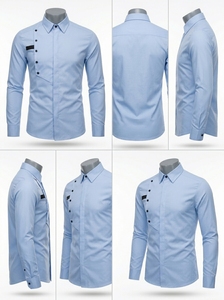 Chemise décontractée à manches longues pour homme, col rabattu, mélange de polyester et de coton, finition satinée, impression par transfert thermique, taille personnalisée - Product Image 4