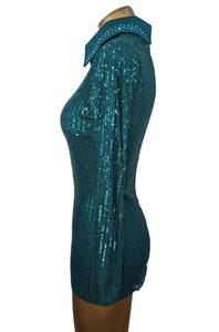 Haut de spectacle western vert orné de strass – Chemise équestre à manches longues et sequins - Product Image 2