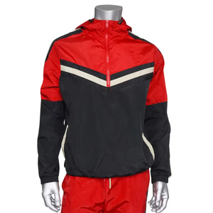 Conjunto Deportivo para Hombre en Rojo y Negro con Bloques de Color, Manga Larga, Media Cremallera, Ropa Deportiva Transpirable de Poliéster y Algodón para Otoño - Product Image 2