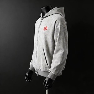 Custom Oversize French Terry Jacket Sun Fade Boxy Crop Drop Shoulder <b>Light</b> Wash Double Zipper Embroidery Clean Fit Zip <b>up</b> Hoodie - Product Image 4