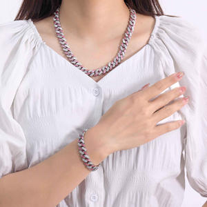 Womens Rose Gold Plated 925 <b>Silver</b> Cuban Link Chain Necklace with Crystal Rhinestones Luxury <b>Choker</b> Everyday Wear - Product Image 1