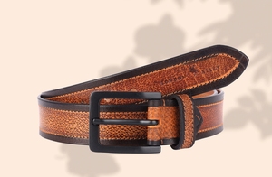 Men's High Quality Cow Hide <b>Striped</b> Lightweight Casual Belt Alloy Western Buckle Double Stitched 2.5cm Width Customizable Length - Product Image 2
