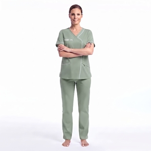 Uniforme Médico para Mujer, Cuello en V, Manga Corta, Poliéster y Spandex, con Ribete en Contraste y Bolsillos Delanteros, Ropa de Trabajo para el Sector Sanitario - Product Image 3
