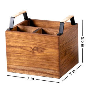 <b>Rustic</b> Wooden Cutlery Caddy 3 Compartment Utensil Holder Countertop Flatware Organizer <b>Desk</b> Storage Box with Metal Handles Caddy - Product Image 1