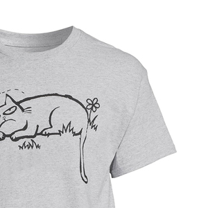 เสื้อยืดแขนสั้นสีเทาสำหรับผู้ชาย พิมพ์ลายการ์ตูนแมว ทรงปกติ คอกลม สไตล์ลำลอง ผ้าเจอร์ซีย์ - Product Image 5