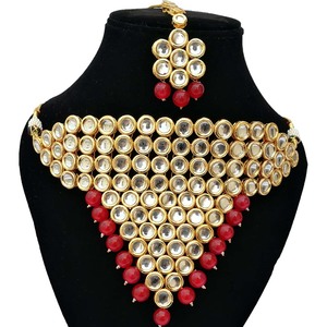 Collier choker indien classique pour femme, pour mariage, fiançailles, anniversaire, fête, vert, cristal traditionnel, Kundan, fausse perle, alliage d'or, cadeau - Product Image 2