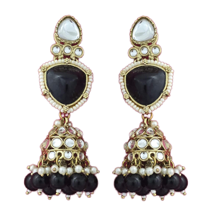 Boucles d'oreilles de lustre de mode indienne Indo Western Jhumki avec exportateur de bijoux artificiels Mehndi Plating - Product Image 1
