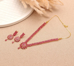 Conjunto de Joyería con Colgante de Rubí, Chapado en Oro de 22K, Latón, Minimalista, Elegante, Collar, Regalo para Mujer, Precio de Fábrica - Product Image 1