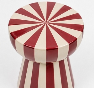Handmade Ceramic Striped <b>Stool</b> Red and White Glossy Finish Modern Side Table Decorative Accent Indoor Outdoor Home Furniture - Product Image 3