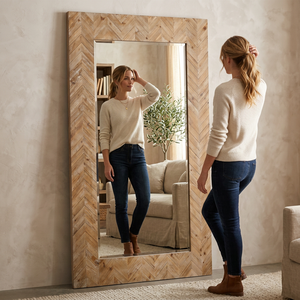 Miroir mural de mariage rustique rayé avec incrustations en os, fait main, écologique, décoration intérieure - Product Image 1